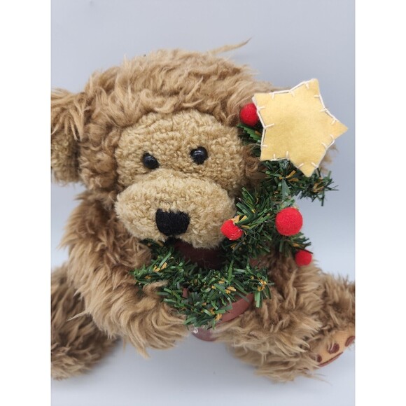 Holiday Stuffed Teddy Bear Holding Christmas Tree in Terracotta Pot Fluffy Bear - Picture 9 of 12